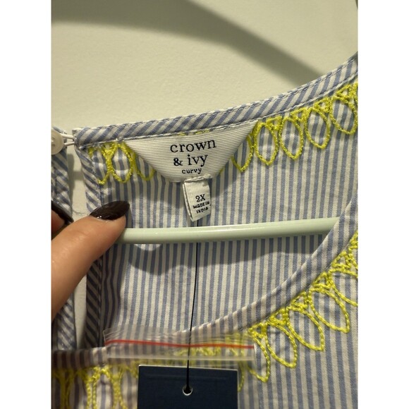 Women’s Crown & Ivy blue Striped eyelet top blouse long sleeve peplum Plus 2X - Picture 4 of 6